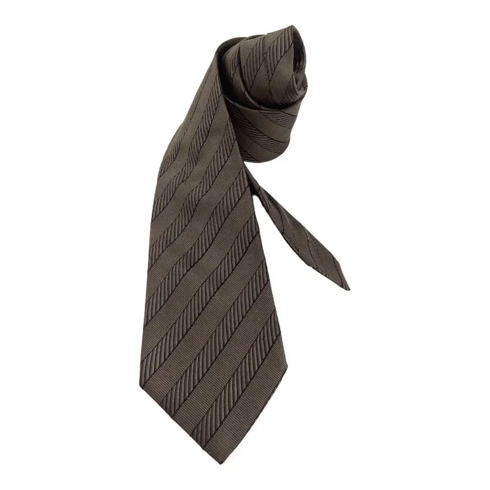 DIOR Brown Striped Silk Tie Made In Italy 59
